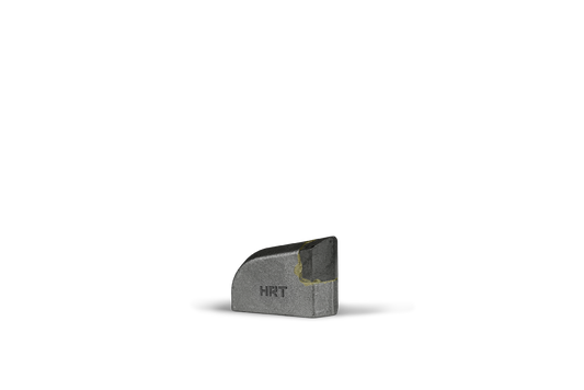 HRT® weld-on tip with abrasion resistant carbide tip (59,5x28x40,5mm). Version with 2 m12 holes